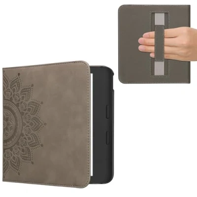 Image de kwmobile Étui liseuse Compatible avec Kobo Libra Colour à Rabat magnétique Protection eReader Sangle Gris
