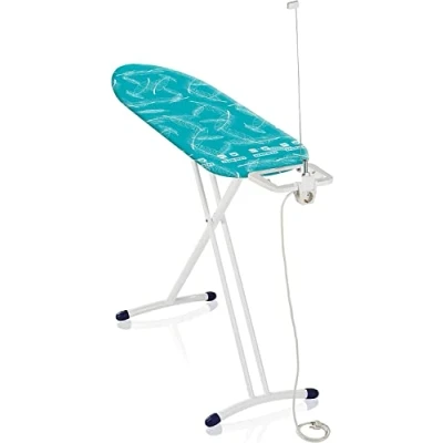 Image de Leifheit table à repasser Air Board M Solid Plus, de repassage avec housse Thermo Reflect, surface 120 x 38 cm, planche ajustable repose fer, prise et guide fil