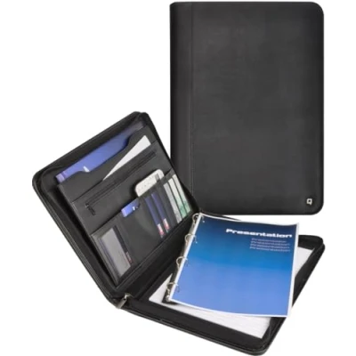 Image de DESQ Porte document de conférencé A4 3681 Avec classeur à anneaux 25 mm, Fermeture éclair, 5 pochettes, 8 fentes, Espace rangement supplémentaire, Bloc notes inclus, Noir, Dutch Design