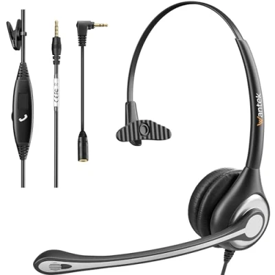 Image de Casque Téléphone Portable avec Micro Anti Bruit et Contrôle de Volume, Oreillette PC 3,5 mm pour iPhone Samsung Ordinateur Business Bureau Centre d&#039;appels Skype, Conversation Claire, Très Confortable