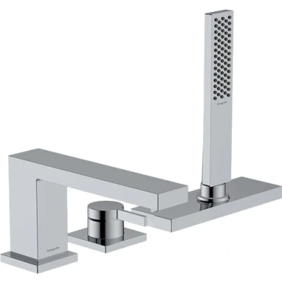 Image de hansgrohe Tecturis E Mitigeur baignoire 3 trous, Robinet 2 sorties avec guidage du flexible (sBox), Robinetterie bord de baignoire, Chromé, 73443000