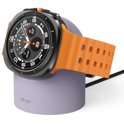 Image de elago GWT2 Support de Chargeur Compatible avec Samsung Galaxy Watch 7/Ultra, 6/6 Classic, 5/5 Pro [40/43/44/45/47mm], Mode Nuit, Gestion des Câbles [Câble Non Inclus] (Gris Lavande)