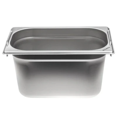 Image de Allpax Récipient GN 1/4 en acier inoxydable Hauteur 150 mm Avec poignées gastronorm de qualité alimentaire et résistant à la chaleur, pour égoutter ou comme insert cuisson dans le