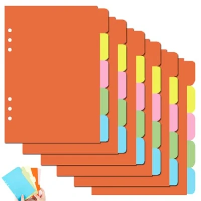 Image de 30 Feuilles Intercalaires Classeur A5 Intercalaire Multicolore Fiches avec 6 Trous pour Séparateurs Cahier à Anneaux