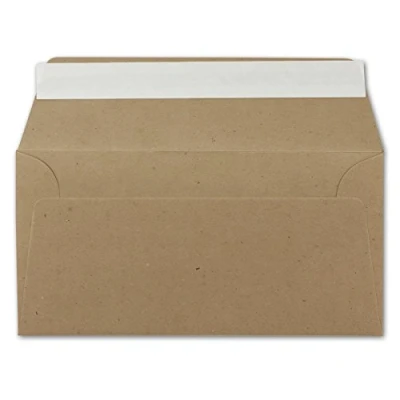 Image de Lot de 25 enveloppes à lettre, format DIN long, en papier kraft marron 11 x 22 cm 120 g/m² Fermeture adhésive standard pour baptême et invitations votre agent Glüxx
