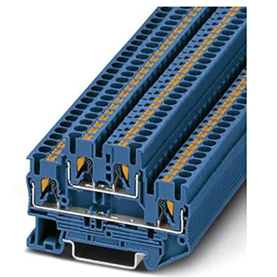 Image de Phoenix Contact Bloc de connexion TERMINAL_BLOCK 5 positions, Vis, Bleu, Plastique, 14 AWG, Montage panneau, 5E+2 volts, 2 contacts, PTTB 2,5 BU