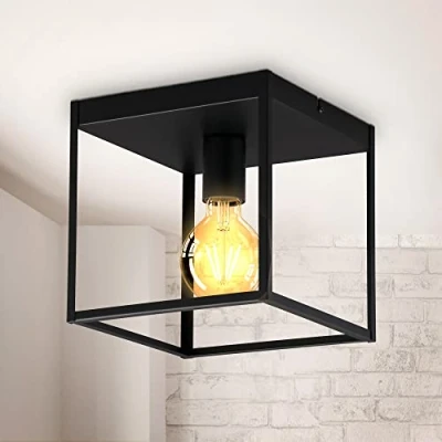 Image de B.K.Licht plafonnier cage métal noir, pour ampoule E27 de max 60W, non incluse, éclairage plafond vintage entrée, couloir, chambres IP20