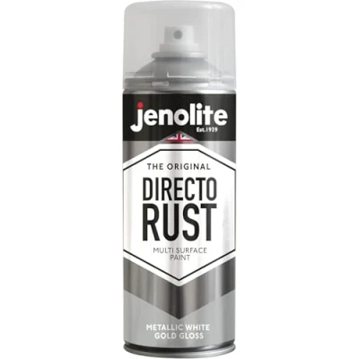 Image de JENOLITE Directorust Peinture en aérosol métallisée brillante OR BLANC multi surfaces Apprêt, sous couche et finition tout un 400 ml