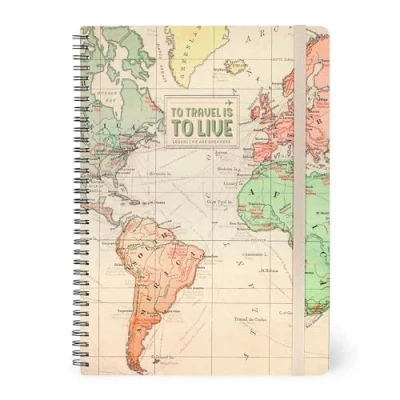 Image de Legami Cahier à rayures avec spirale Format A4, Spiral Notebook Maxi, Contient 1 feuille d&#039;autocollants, 160 pages détachables, en papier FSC, élastique de fermeture, 21 x 29 cm, thème Travel