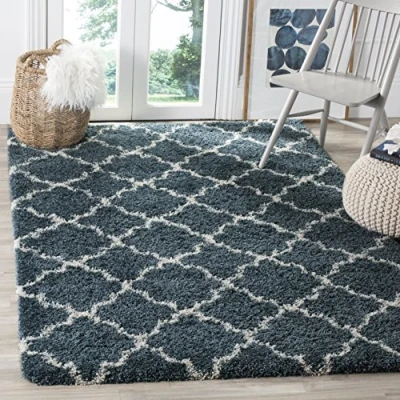 Image de Safavieh shag Coco Grand Tapis de Salon rectangulaire pour Une Utilisation en intérieur, Polypropylène, Bleu Ardoise/Ivoire, 200 X 300 cm