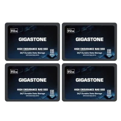 Image de Gigastone Enterprise ssd 512Go NAS Cache (Lot de 4) 24 h/24, 7 j/7 Endurance élevée TLC 3D NAND Serveurs Centre Données Cloud Stockage en réseau Raid 2,5 Pouces SATA Disque Dur Interne