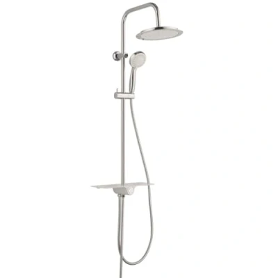 Image de SCHÜTTE Aquastar ensemble de douche à effet pluie avec étagère, système douchette réglable en 5 positions, colonne pommeau douche, chrome/blanc