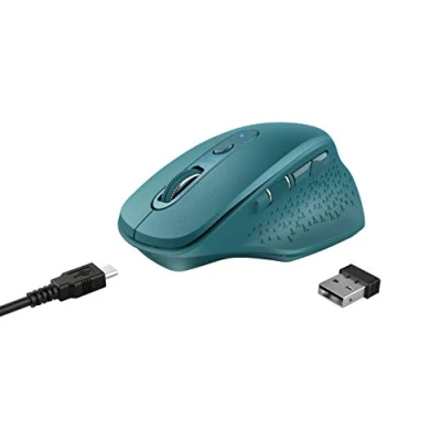 Image de Trust OZAA Souris sans Fil Rechargeable Récepteur USB Plug and Play, Ergonomique, 6 Boutons Dont 2 Silencieux, 800/1200/1600/2400 PPP, Portée 10m, pour Ordinateur/Portable/PC/Mac Bleu