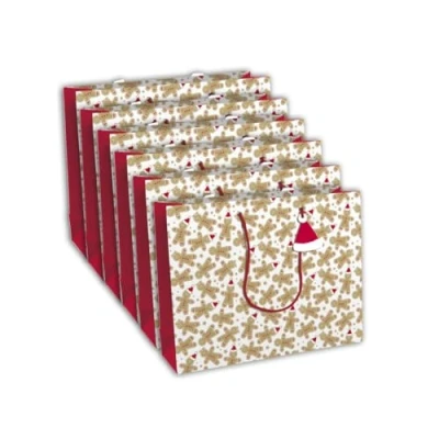 Image de Eurowrap X 30894 6Cpack Un Lot De 6 Sacs Cadeaux Kraft Format Shopping 37,3x11,8x27,5 cm 210g Motif : Pain D&#039;Épices krafts sur fond blanc Idéal pour Jeux Société, Puzzles