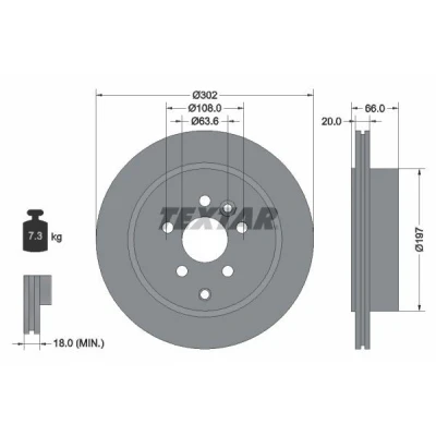 Image de TEXTAR PRO 92162803 Disque de frein 302 20 05/07 108 ventilé l&#039;intérieur revêtu sans boulon fix roue, moyeu roue
