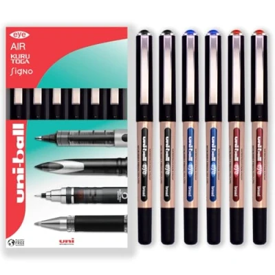 Image de Uni Ball Eye UB 150 10 Lot de 6 stylos roller à encre liquide large 1 mm Noir/bleu/rouge