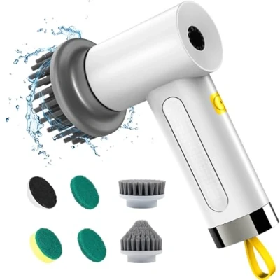Image de Etentous Brosse Nettoyage Electrique, de 5 têtes Salle Bain, 2 Modes Rotative pour Cuisine, Nettoyeur Joints Bain