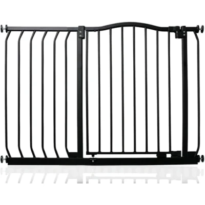 Image de Safetots Barrière de Sécurité Supérieure avec Sommet Courbé, 98cm 107cm, Noir Mat, à Pression pour Escaliers, Bébés Portes, Couloirs et Espaces