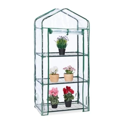 Image de Relaxdays Serre de Balcon, bâche en PVC, 3 étagères, H x L P : env. 128 60 40 cm, Vert et Transparent
