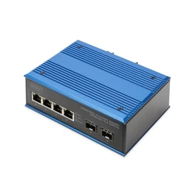 Image de DIGITUS commutateur réseau Industriel 6 Ports Gigabit Ethernet PoE 4X RJ45 + 2X SFP Uplink Budget de 30W par Port Indice