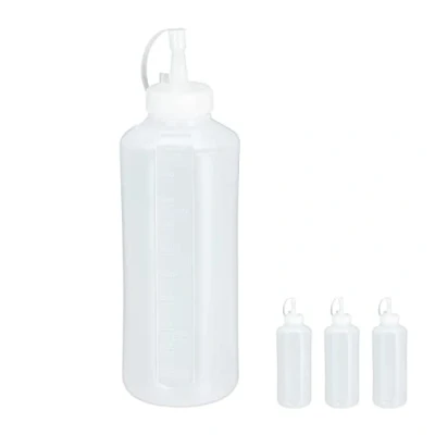 Image de Relaxdays 10028643 Quetschflasche Bouteille à Sauce, Lot de 4, 1000 ML, Squeeze Bottle remplir, récipient Plastique, Ketchup, Transparent