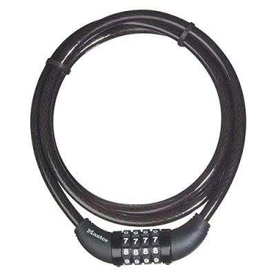 Image de Master Lock 8119EURD Câble, Combinaison programmable à 4 chiffres, tressées en acier, noir, 1,50 m, diamètre 10 mm