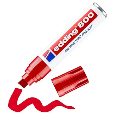 Image de edding 800 Marqueur permanent rouge 5 stylos pointe biseautée 4 12 mm pour des marquages larges sèche vite, résiste à l&#039;eau et aux frottements carton, plastique, bois, métal, verre