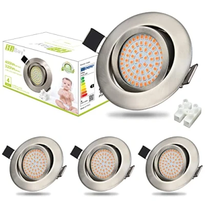 Image de HiBay 4x Spot LED Encastrable Extra Plat 27mm Orientable 40,Blanc Chaud 3000K 3.5W 400LM,Trou 70 80mm,Spots de Plafond Inox 220V Pour Cuisine Salon Interieur