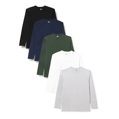 Image de Lower East Chemise à manches longues et col rond en 100 % coton, Hommes, Blanc/Noir/Gris/Bleu/Vert (lot de 5), 2XL