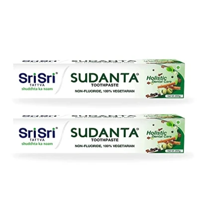 Image de Sri Tattva Sudanta Herbal Toothpaste All Natural, Fluoride Free Tooth Paste with Cloves, Cinnamon, Bakul &amp; More 200g (Pack of 2), for Kids and Adults