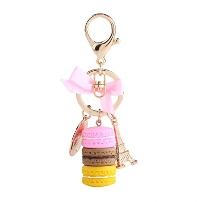Image de Porte clés Macaron en Alliage Mignon Coloré Tour Eiffel Pendentif Voiture Charme Décoration pour Maison Enfants de Fête Noël(12 * 6 3cm Rose)