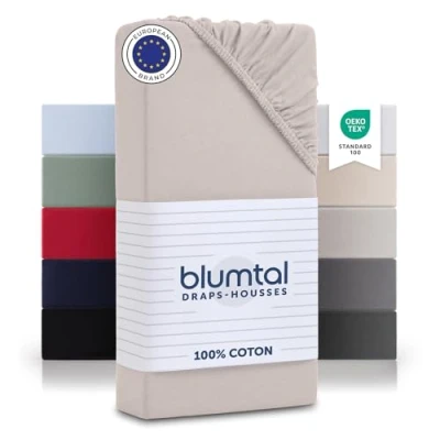 Image de Blumtal Basics Lot De 1 Jersey Drap Housse 140 x 190 160 200 Coton Certifié Oeko Tex 100% 135gsm Hauteur Matelas Jusqu&#039;à 25 cm Doux Ivoire