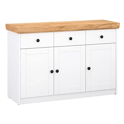 Image de Homestyle4u Commode de Salon en Bois Blanc avec Tiroirs 122,5 x 82 42 cm