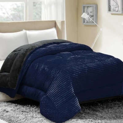Image de SAMPUR Couette Coton Club Reversible : Velours cotelé et Tissu Soyeux Chaleur Douceur déale en Plaid (Bleu, 140x200 cm)