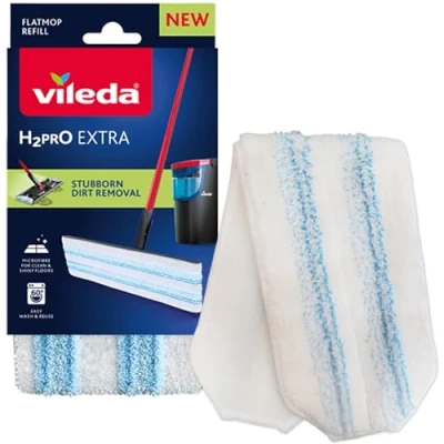 Image de Vileda Recharge pour Balai à Plat H2PrO Puissance en Microfibre Élimination de la saleté Tenace Fixation Facile au Cadre Lavable Machine Serpillière Durable Tous Les sols durs