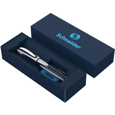 Image de Schneider Ray Coffret cadeau stylo roller dans un étui en carton (avec cartouches d&#039;encre standard, convient aux droitiers et gauchers) Bleu foncé/gris clair