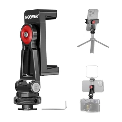 Image de NEEWER Trépied de téléphone en métal avec Base Griffe, Support à 360 2 Supports Griffe pour lumière vidéo et Micro vlogging, Compatible iPhone, Samsung, Huawei,