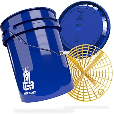 Image de MAGIC BUCKET Kit de lavage à la main pour voiture seau Avec couvercle assorti 5 GALLONEN US env. 20 litres Grit Guard Filtre saleté bleu/jaune