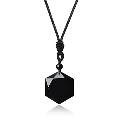Image de COAI Pendentif Étoile de David Collier Ajustable Pierre Obsidienne Noire Unisexe