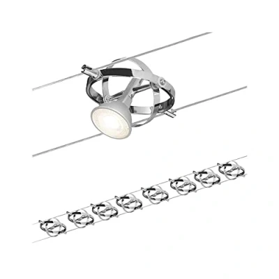 Image de Paulmann 94153 Kit Système de Câbles Cardan 8x10W max, Dimmable Métal d’Éclairage LED sur Câbles, Chromé Mat/Chromé