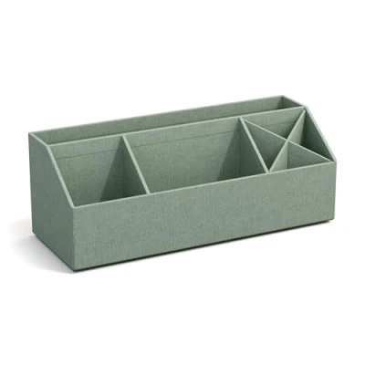 Image de Bigso Box of Sweden ELISA Organiseur de bureau avec 4 compartiments, système rangement pour notes, trombones, stylos, etc. Boîte en panneau fibres et papier, aspect lin, vert menthe