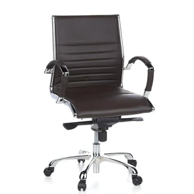 Image de hjh OFFICE 660522 Chaise de Bureau, Fauteuil Direction Parma 10 Marron en Cuir véritable pour Un Usage intensif, avec accoudoirs Acier chromé, Dossier Moyen et inclinable, piètement alu