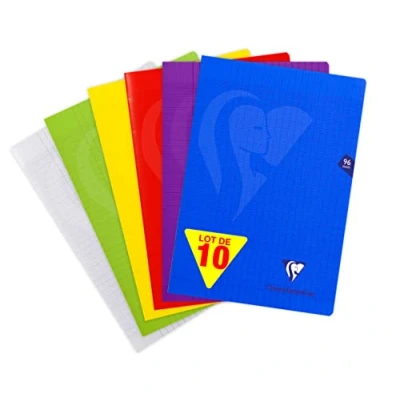 Image de Clairefontaine 303161C Lot de 10 Cahiers Agrafés Mimesys A4 21x29,7 cm 96 Pages Grands Carreaux Papier Blanc 90 g Couverture Polypro Transparent Couleurs Aléatoires