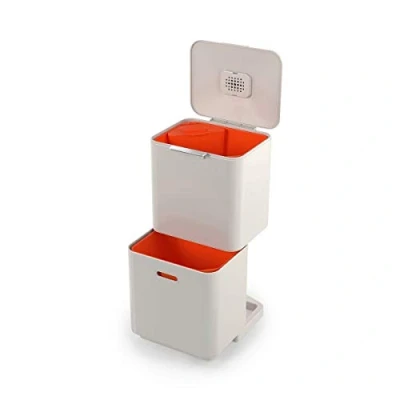 Image de Joseph Totem Max Poubelle de cuisine pour le tri et recyclage des déchets, avec bac à compost intégré filtre charbon actif remplaçable, capacité 60 litres, pierre