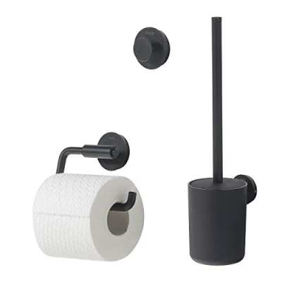 Image de Tiger Urban Ensemble d&#039;Accessoires de Toilettes Porte Brosse WC Rouleau Papier Toilette sans Rabat Crochet Serviette Noir en 3 Parties