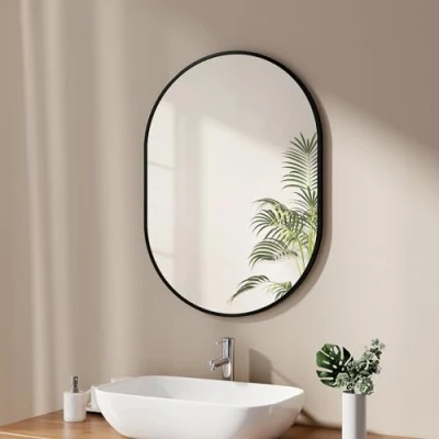 Image de EMKE Miroir Salle de Bain 60x80cm, Mural Cadre Noir, Ovale, Horizontal/Vertical, pour Bain, Couloir, Salon, Chambre, WC Invités