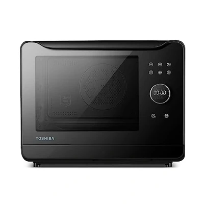 Image de Toshiba MS2 TQ20SE(BK) Four Vapeur 6 en 1, Petit à Convection 1500W, Combiné 2250W, Gril, 40 Programmes Automatiques, Facile Nettoyer, Noir, 20 Litres