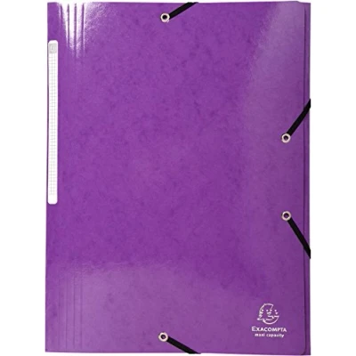 Image de Exacompta Réf. 55826E Carton de 25 chemises à élastiques Iderama pochettes 3 rabats Maxi Capacity en carte lustrée pelliculée 425 g/m2 dim 24 x 32 cm pour format A4 couleur violet