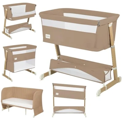 Image de lit bébé 5en1 LIONELO Thomi Plus Cododo Barceau bebe Parc Canapé jusqu&#039;à 100 kg 2 matelas Caramel