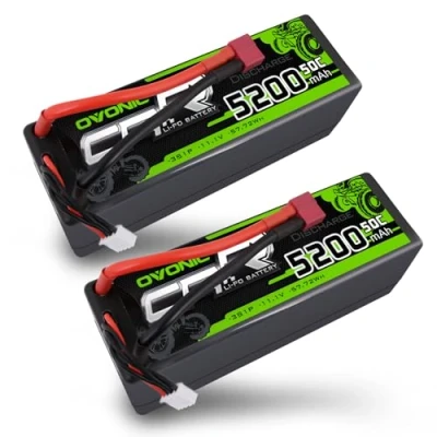 Image de OVONIC Lot de 2 batteries Lipo 3S 11,1 V 5200 mAh 50 C avec prise Deans Boîtier rigide pour avion FPV RC, voiture, Evader BX, quadcopter, hélicoptère, camion, bateau